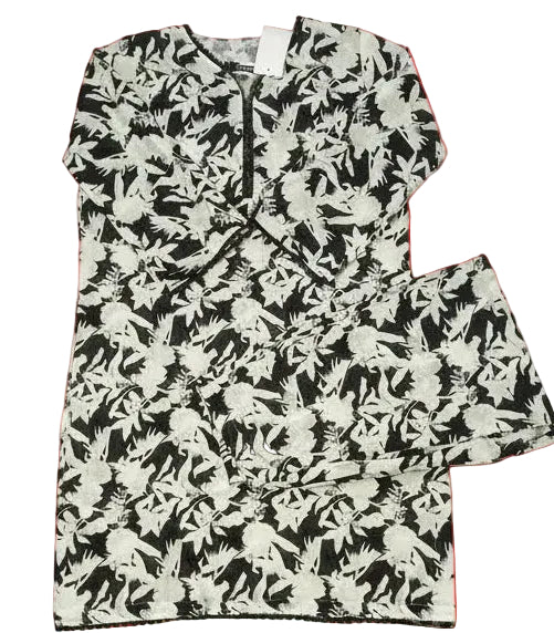 Black and white lawn floral dress 2pc