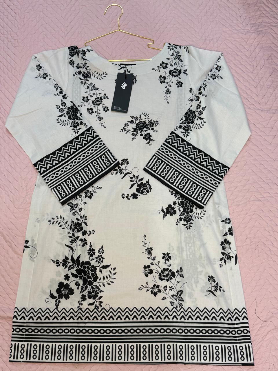 Hit Article Original Brand by Shaista Lodhi Monochrome Digital Printed 3pc Stitched Lawn fabric Chiffon Dupatta Medium Length Shirt