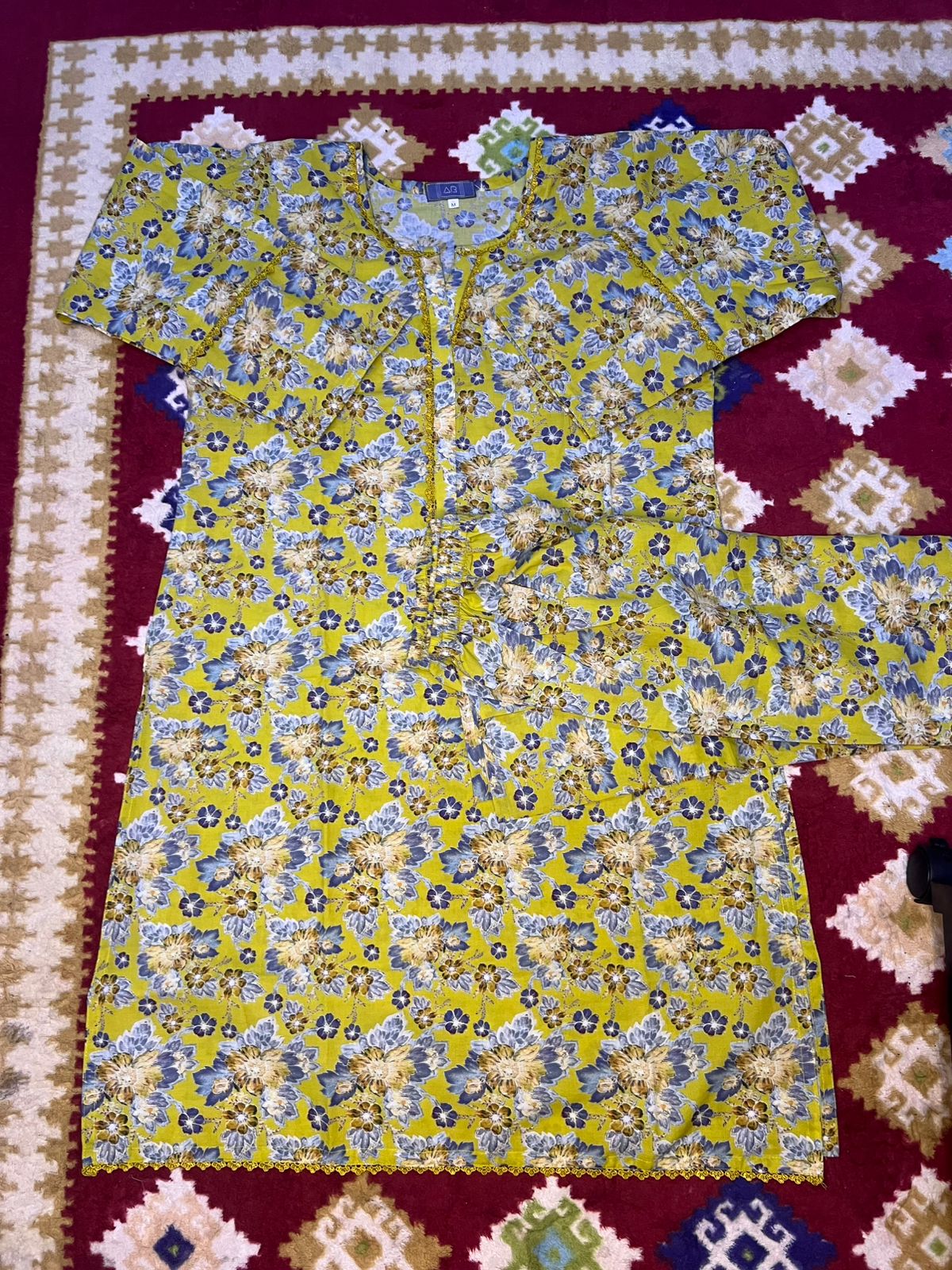 Yellow Lawn Suit with Floral Design
