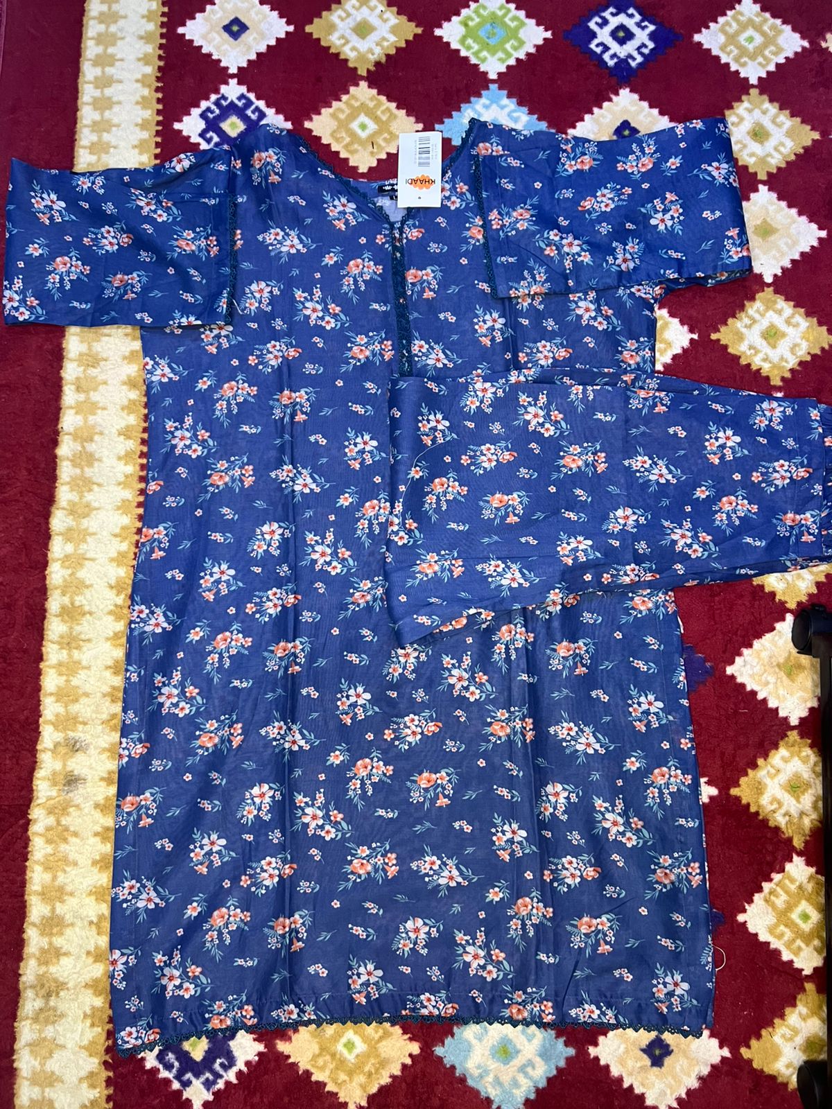 Blue Lawn Suit 2 Piece Stitched with Floral Design