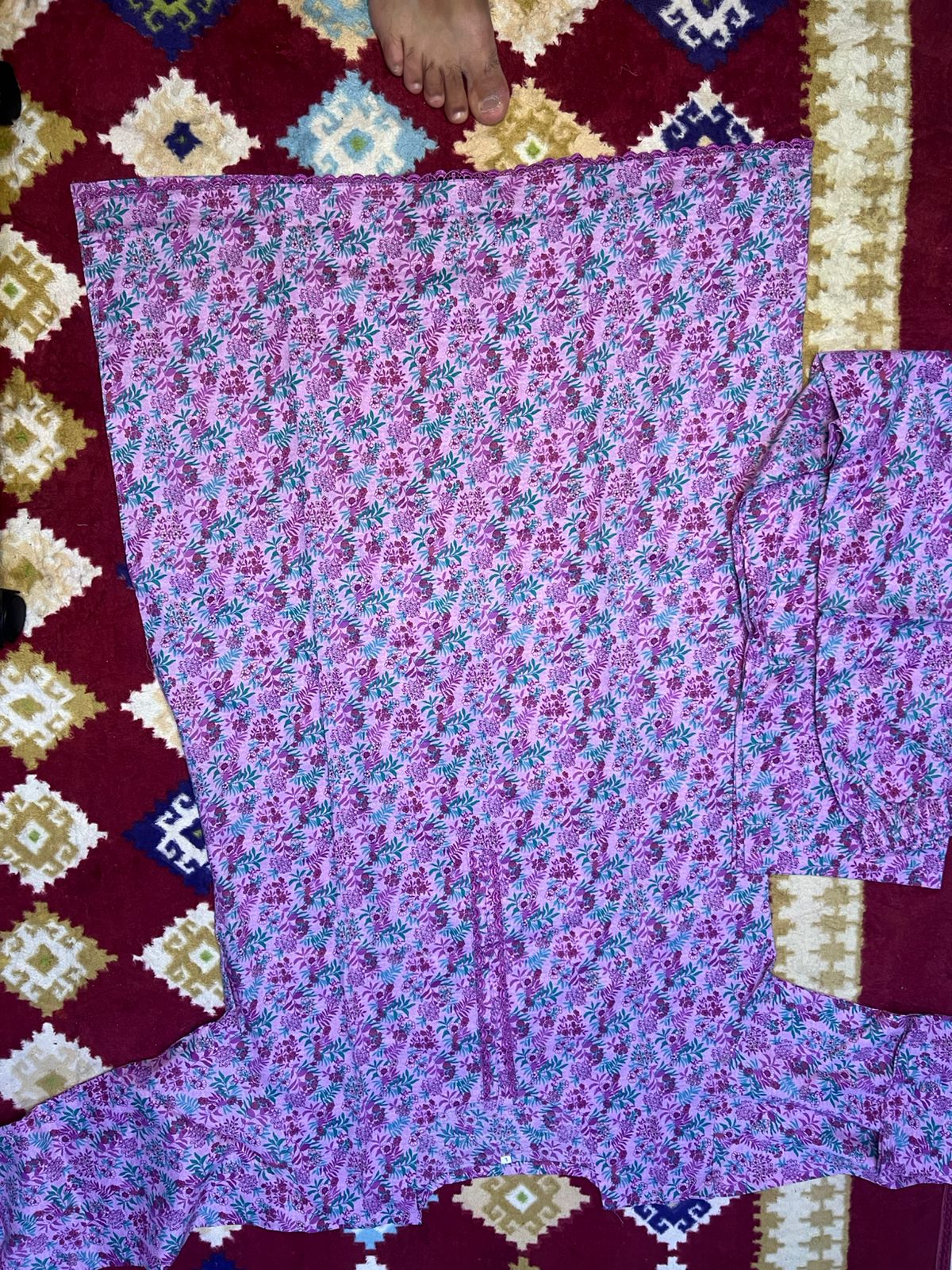 Long Sleeve Stitched 2 piece Printed Lawn Suit Floral Design Multi Color Pink