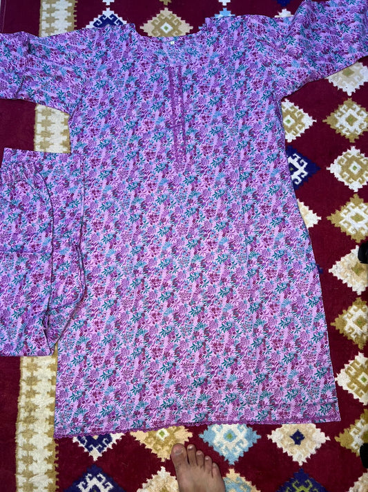 Long Sleeve Stitched 2 piece Printed Lawn Suit Floral Design Multi Color Pink