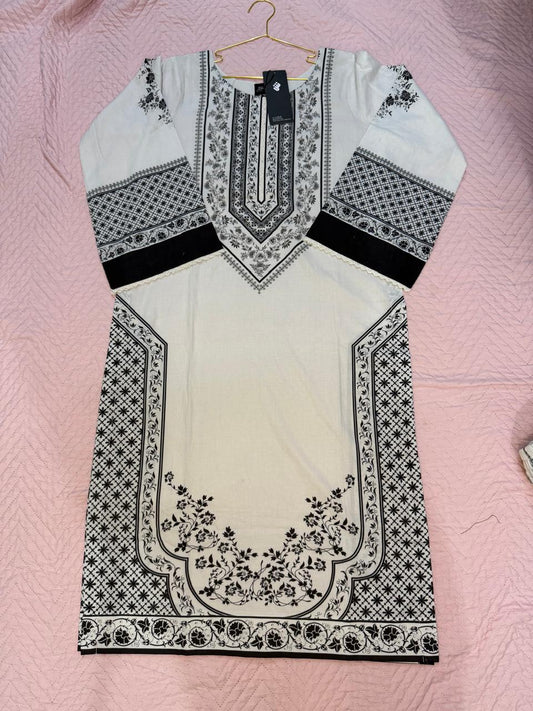 Hit Article Original Brand by Shaista Lodhi Monochrome Digital Printed  3pc Stitched Lawn fabric Chiffon Dupatta Long Shirt