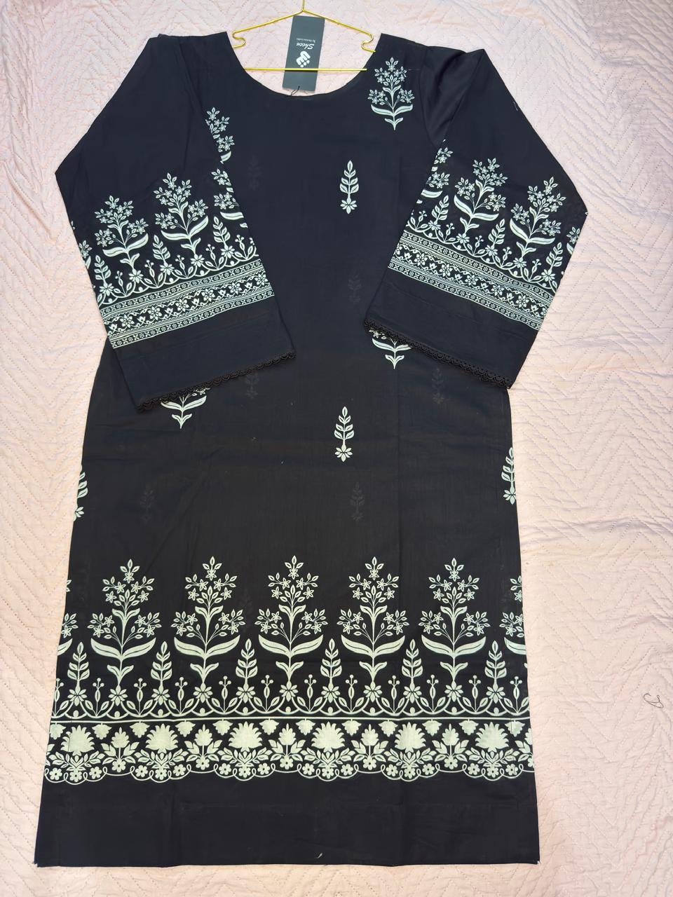 Hit Article Original Brand by Shaista Lodhi Monochrome Digital Printed  3pc Stitched Lawn fabric Chiffon Dupatta Long Shirt